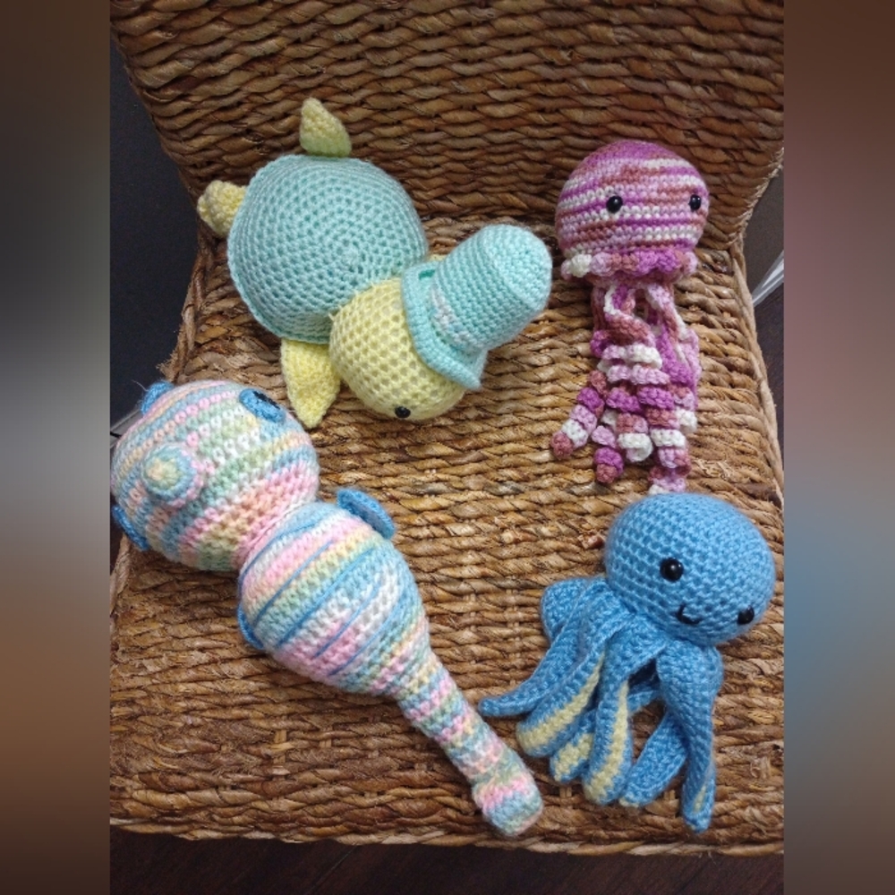 Crochet Sea Ocean Animal Seahorse Octopus Jellyfish Sea Turtle Set